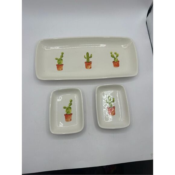 Rae Dunn Artisan Collection Cactus Trinket dish SET OF 3 - Picture 2 of 7